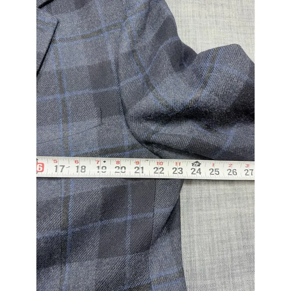 Lauren Ralph Lauren 100% Wool Plaid Blazer Sport Coat Blue Navy Mens Sz 46R